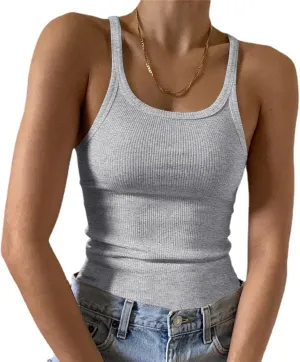 Artfish Women's Sleeveless Tank Top Form Fitting Scoop Neck Ribbed Knit Basic Cami Shirts