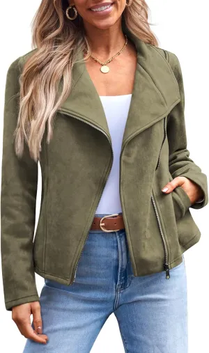 AUTOMET Womens Faux Leather Jackets Suede Fall Fashion 2025 Outfits Winter Clothes Open Front Cropped Coat Outwear