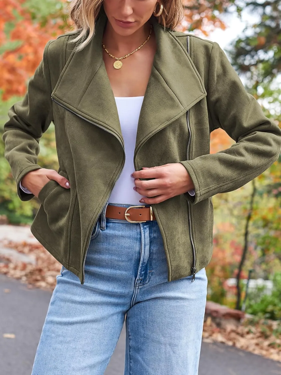 AUTOMET Womens Faux Leather Jackets Suede Fall Fashion 2025 Outfits Winter Clothes Open Front Cropped Coat Outwear
