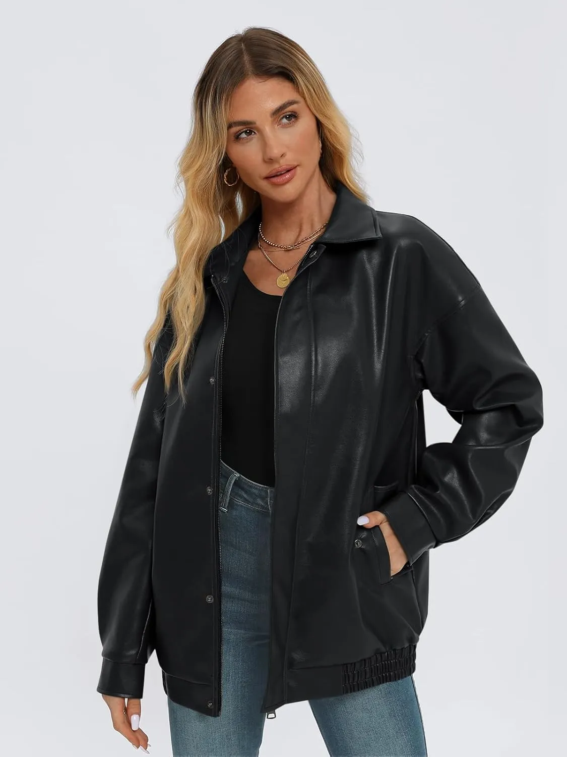AUTOMET Women's Oversized Leather Jackets Faux Suede 2024 Fall Zip Up Motorcycle Coats Blazer Jackets for Women Outfits
