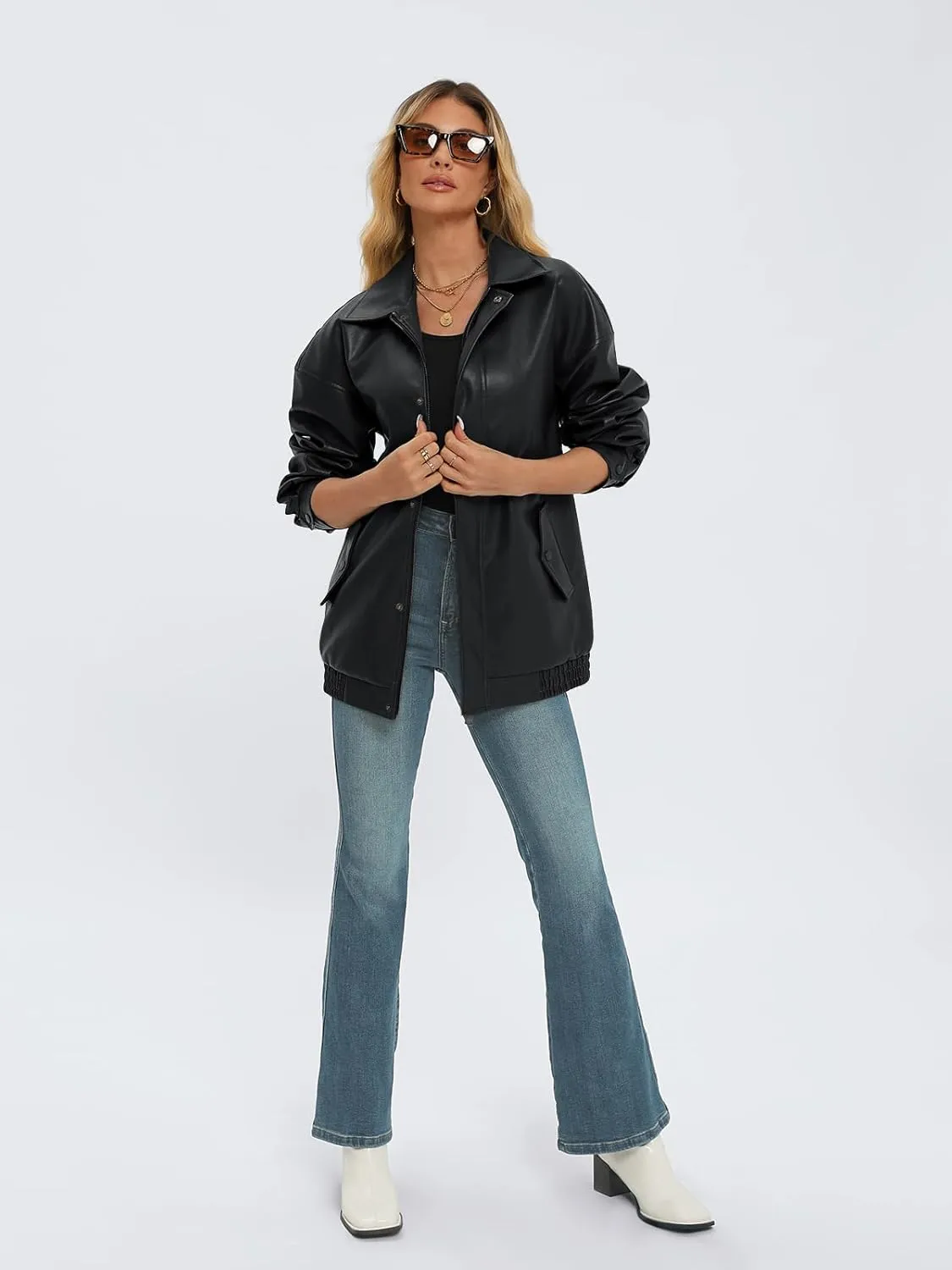 AUTOMET Women's Oversized Leather Jackets Faux Suede 2024 Fall Zip Up Motorcycle Coats Blazer Jackets for Women Outfits