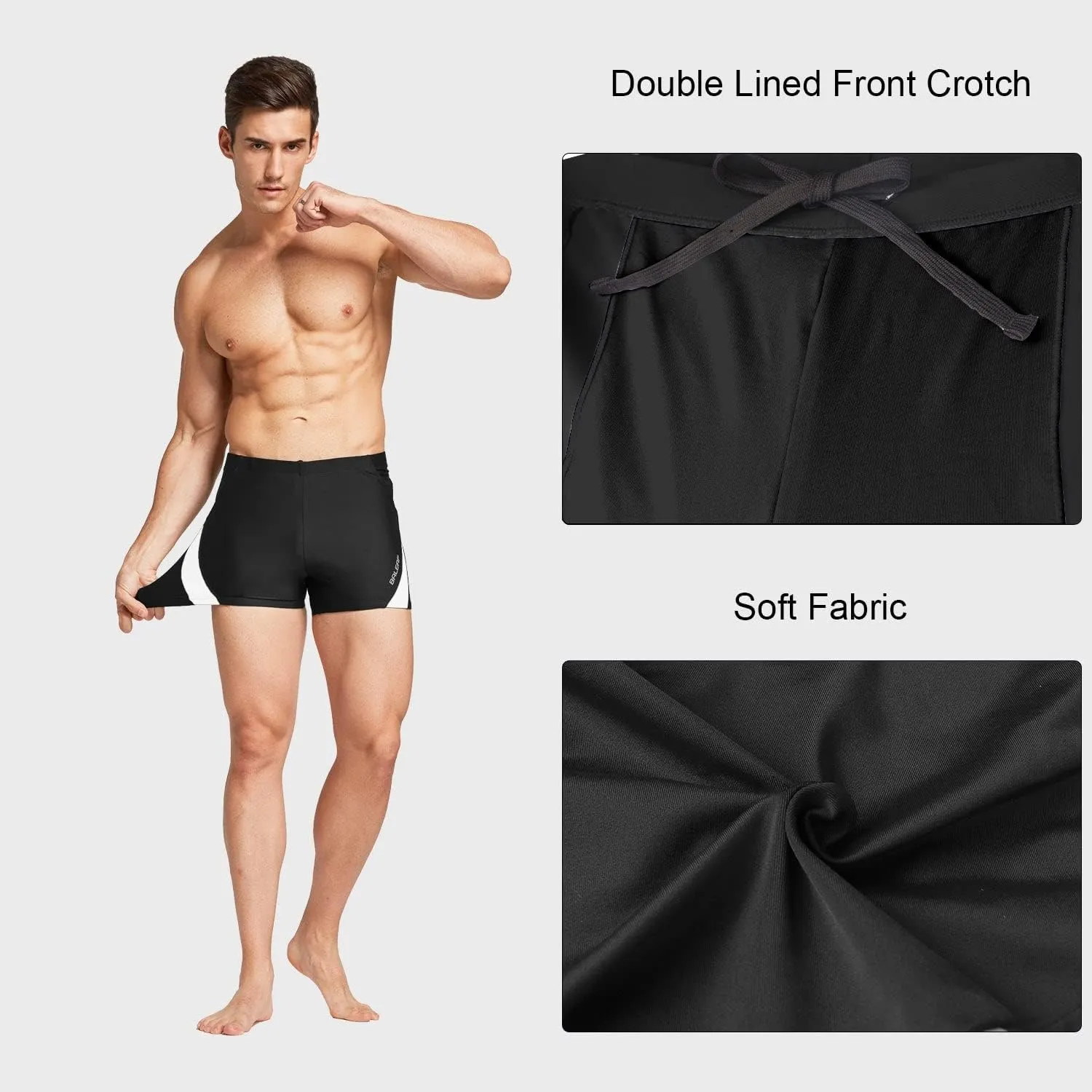 baleaf Men's Square Leg Athletic Swim Jammers Durable Training Splice Team Swimsuit