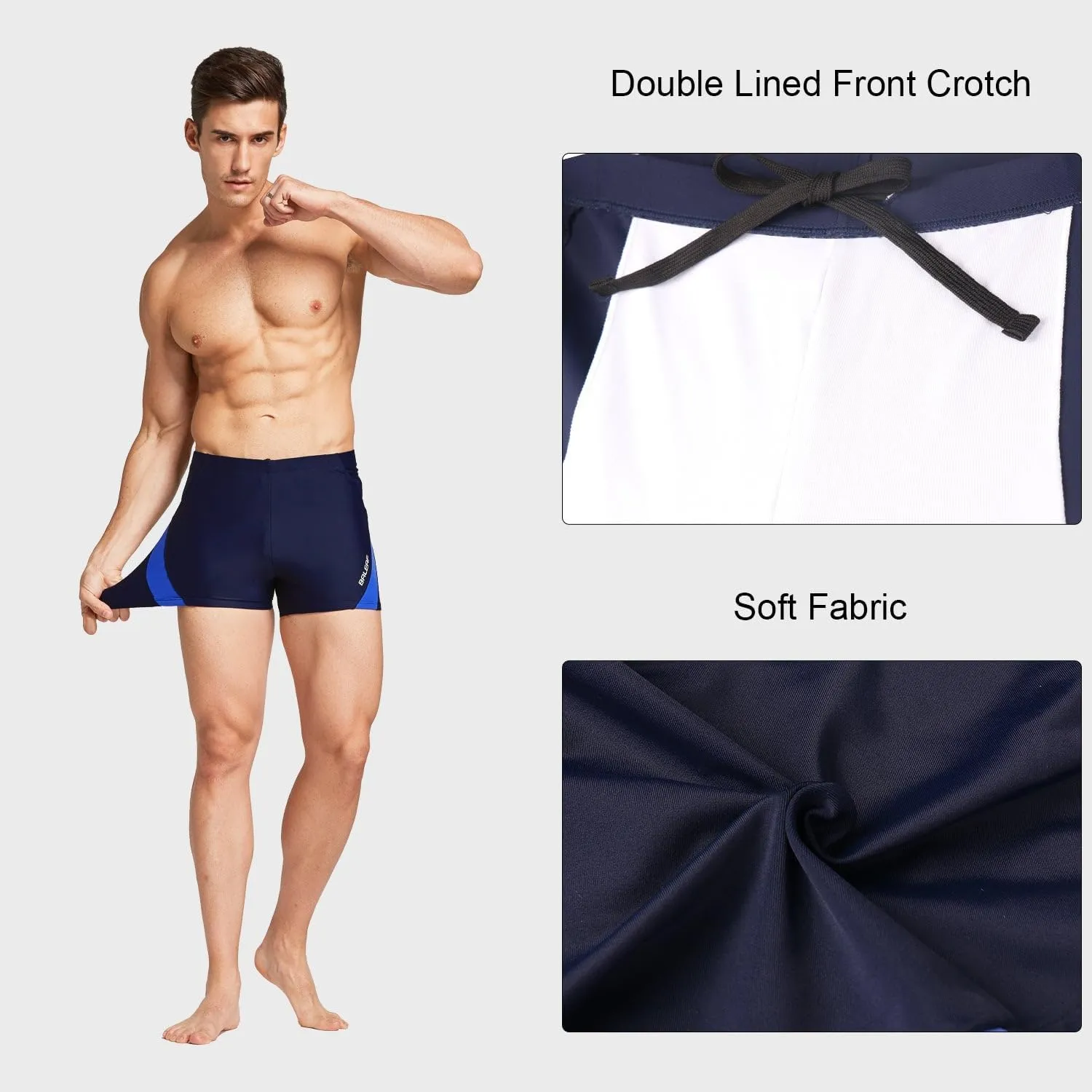 baleaf Men's Square Leg Athletic Swim Jammers Durable Training Splice Team Swimsuit