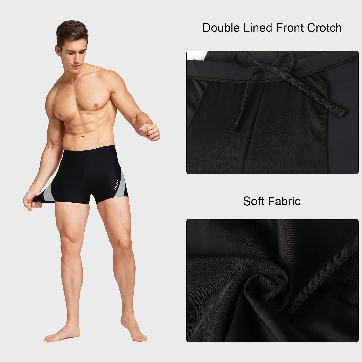 baleaf Men's Square Leg Athletic Swim Jammers Durable Training Splice Team Swimsuit