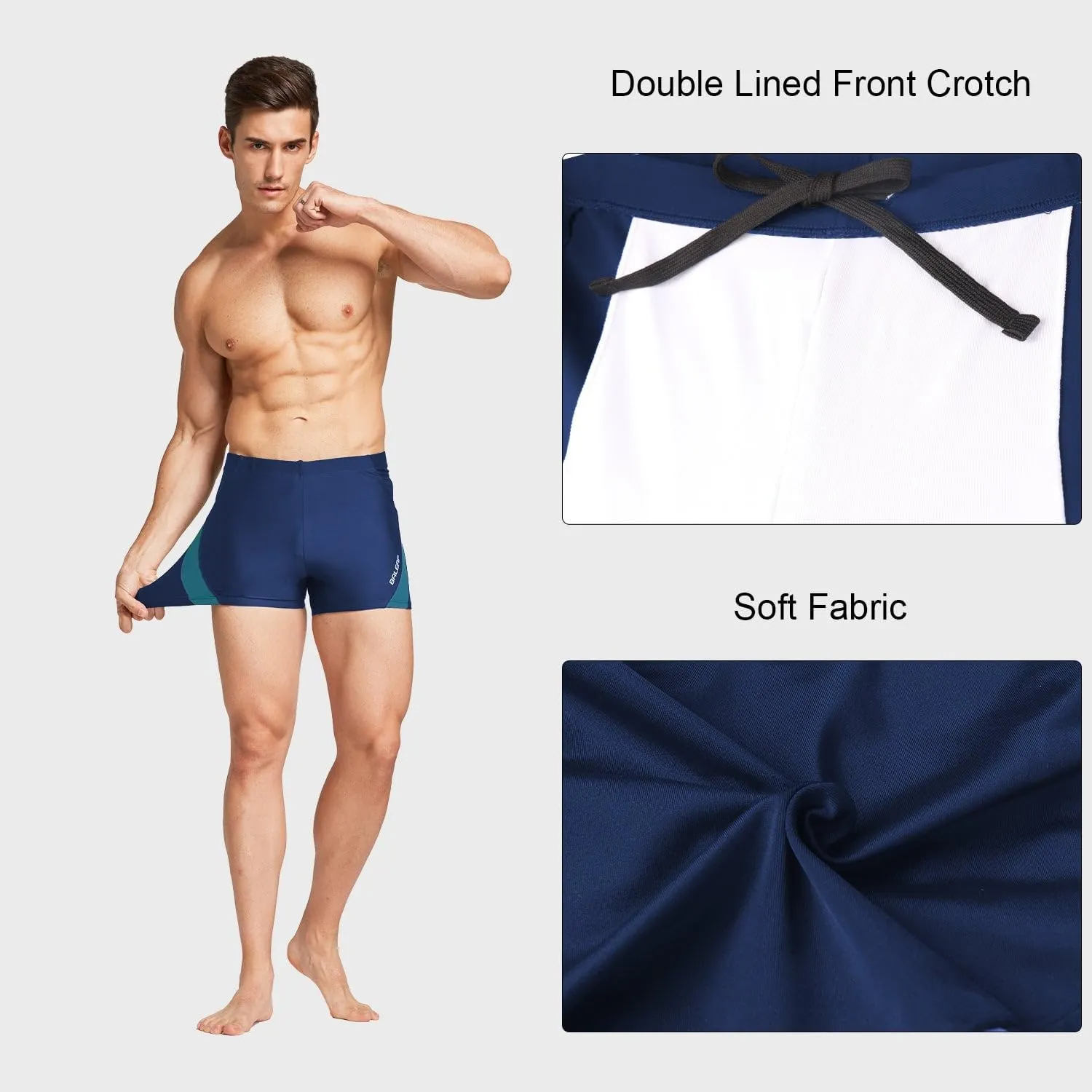 baleaf Men's Square Leg Athletic Swim Jammers Durable Training Splice Team Swimsuit