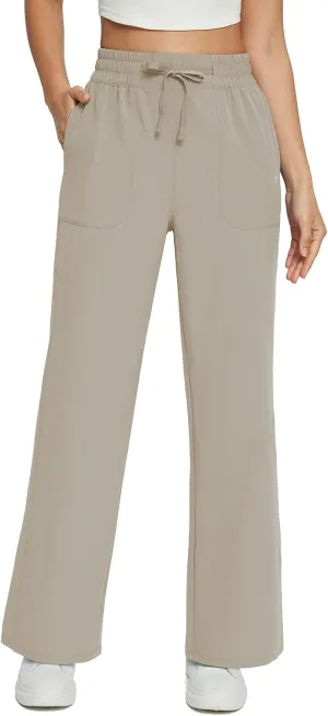 baleaf Women's 21" 30" Wide Leg Pants Capris Athletic Casual with Pockets Drawstring Quick Dry Walking Workout UPF50 