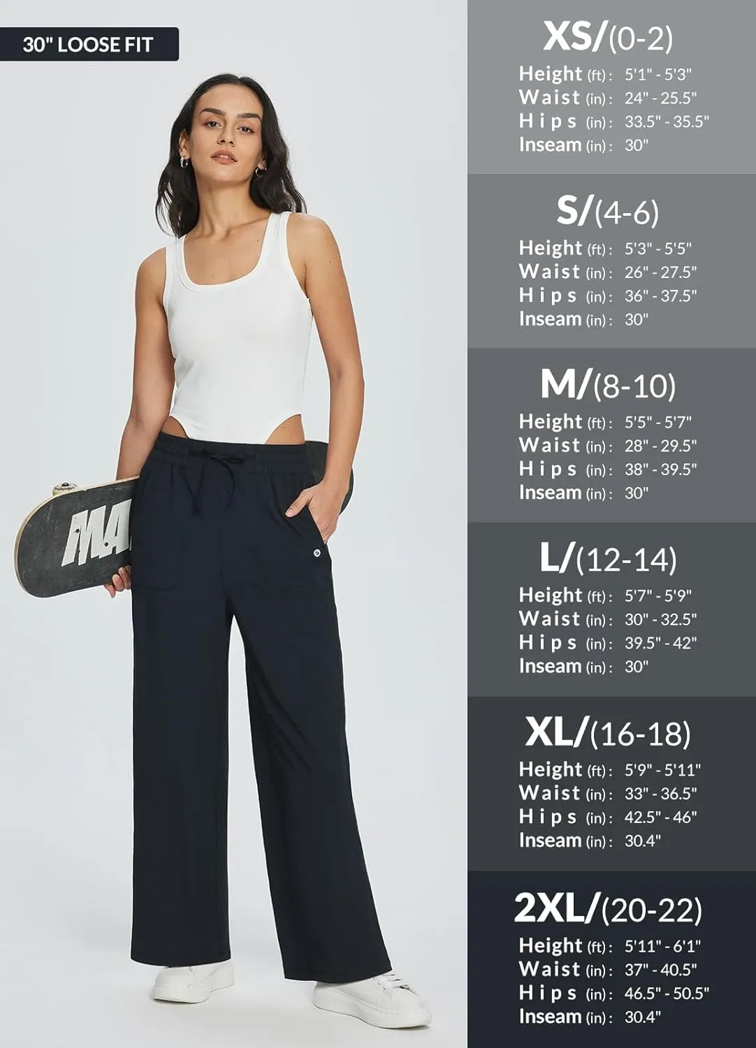 baleaf Women's 21" 30" Wide Leg Pants Capris Athletic Casual with Pockets Drawstring Quick Dry Walking Workout UPF50 