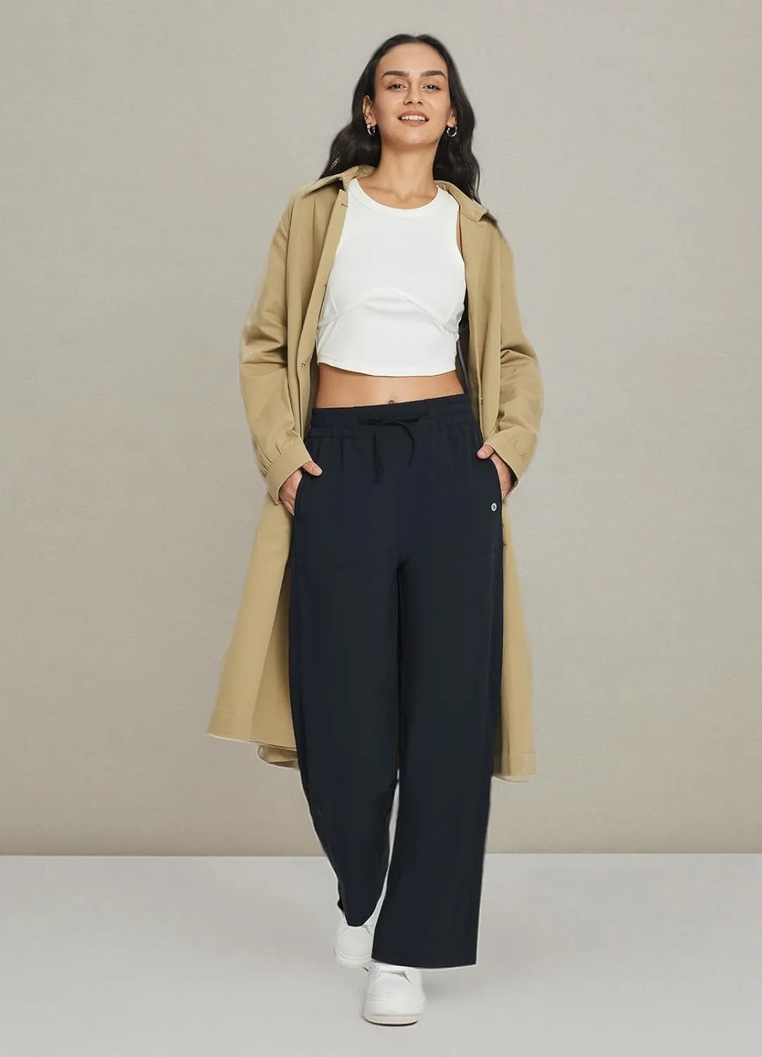 baleaf Women's 21" 30" Wide Leg Pants Capris Athletic Casual with Pockets Drawstring Quick Dry Walking Workout UPF50 