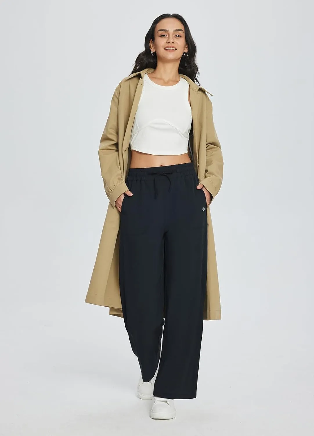 baleaf Women's 21" 30" Wide Leg Pants Capris Athletic Casual with Pockets Drawstring Quick Dry Walking Workout UPF50 