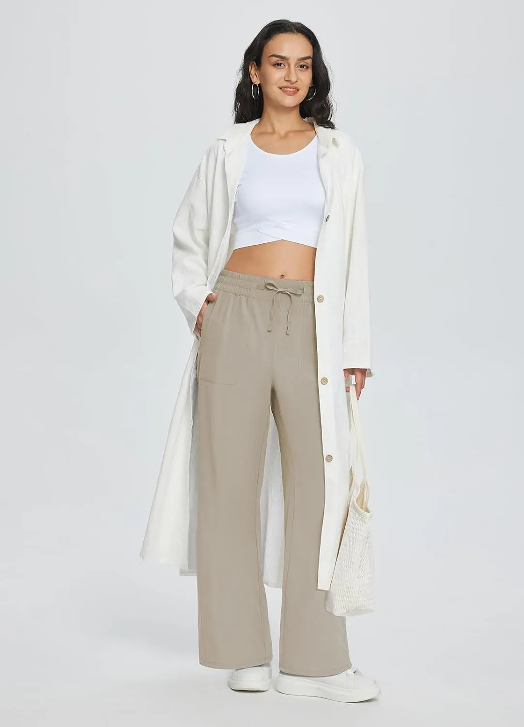 baleaf Women's 21" 30" Wide Leg Pants Capris Athletic Casual with Pockets Drawstring Quick Dry Walking Workout UPF50 