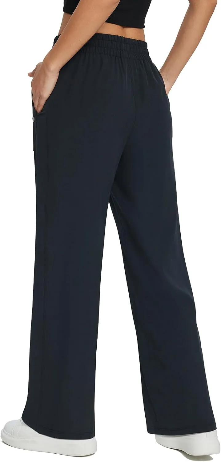baleaf Women's 21" 30" Wide Leg Pants Capris Athletic Casual with Pockets Drawstring Quick Dry Walking Workout UPF50 