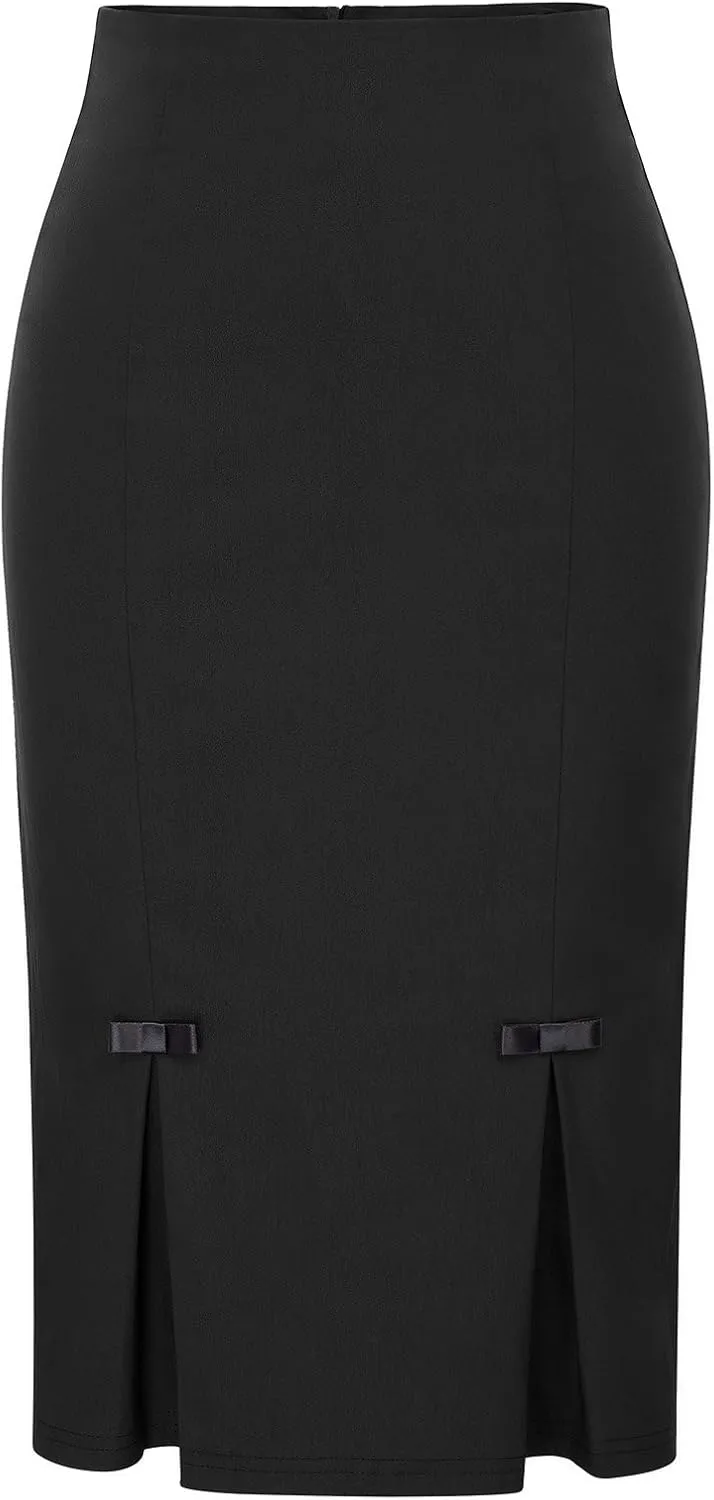 Belle Poque Women Midi High Waist Office Stretchy Pencil Skirt with Bow-Knot BP587