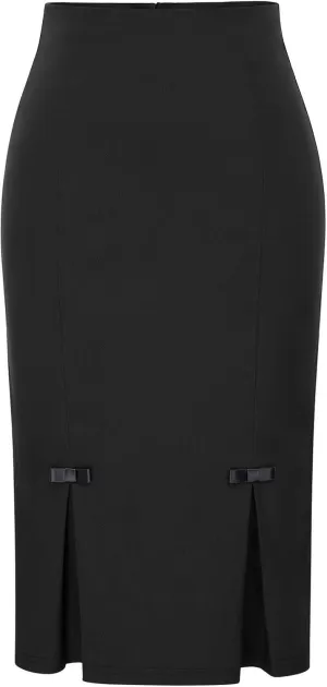 Belle Poque Women Midi High Waist Office Stretchy Pencil Skirt with Bow-Knot BP587