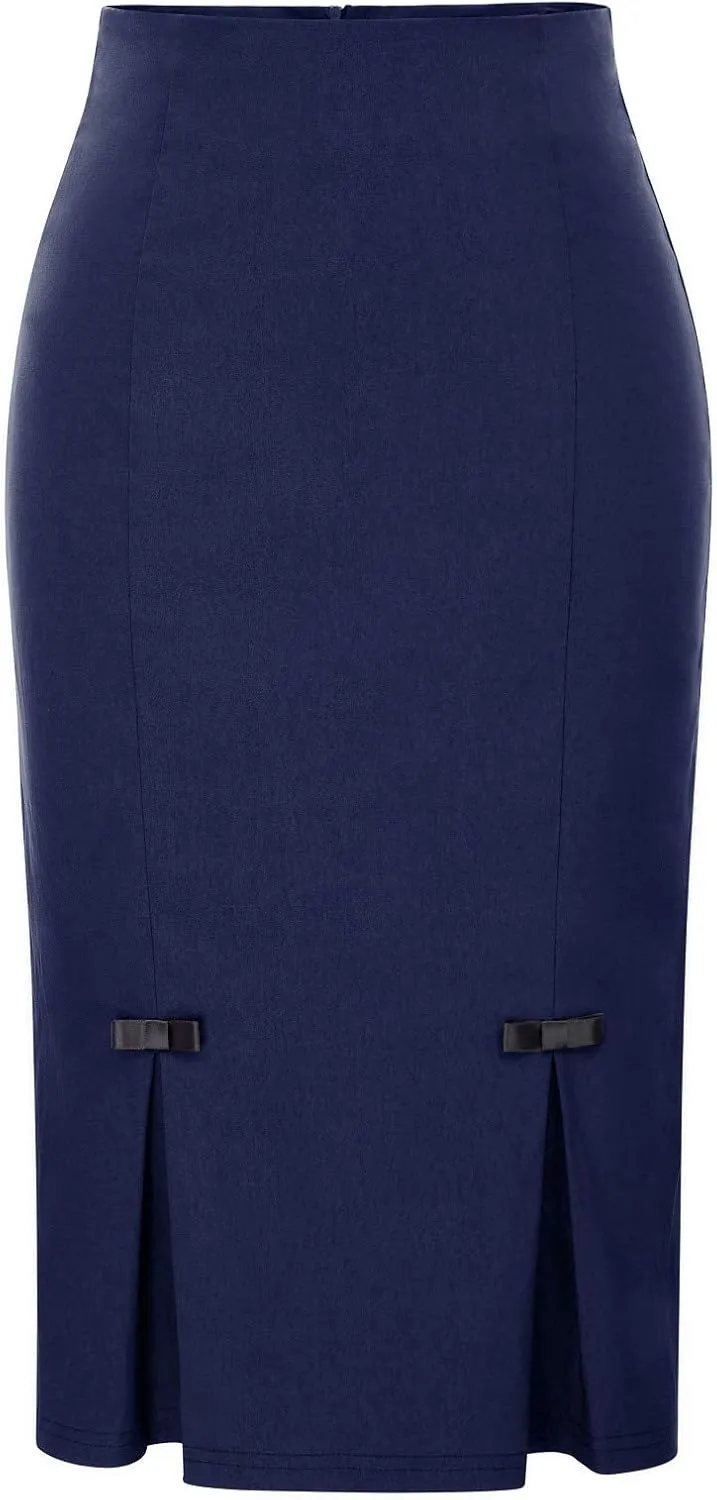 Belle Poque Women Midi High Waist Office Stretchy Pencil Skirt with Bow-Knot BP587