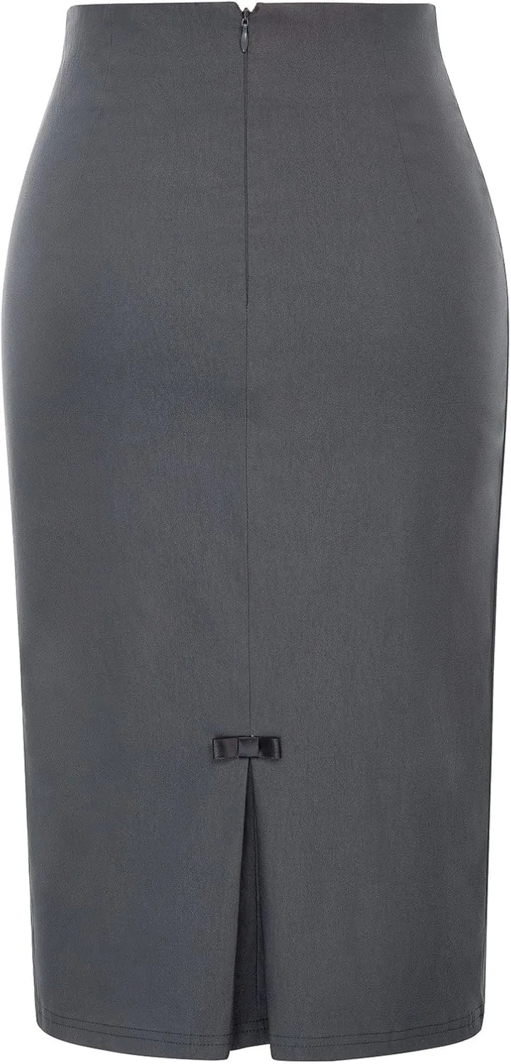 Belle Poque Women Midi High Waist Office Stretchy Pencil Skirt with Bow-Knot BP587