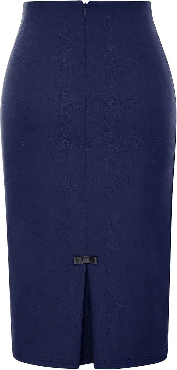 Belle Poque Women Midi High Waist Office Stretchy Pencil Skirt with Bow-Knot BP587