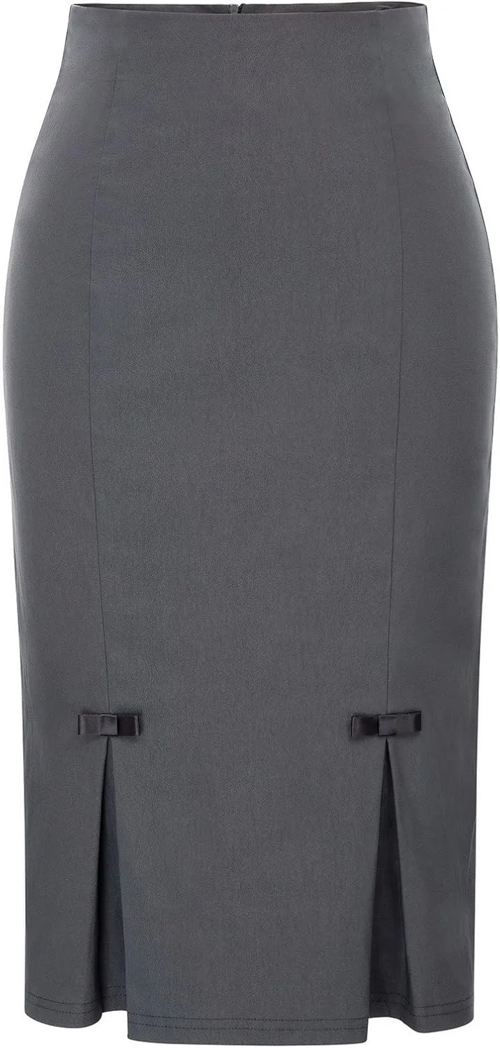Belle Poque Women Midi High Waist Office Stretchy Pencil Skirt with Bow-Knot BP587