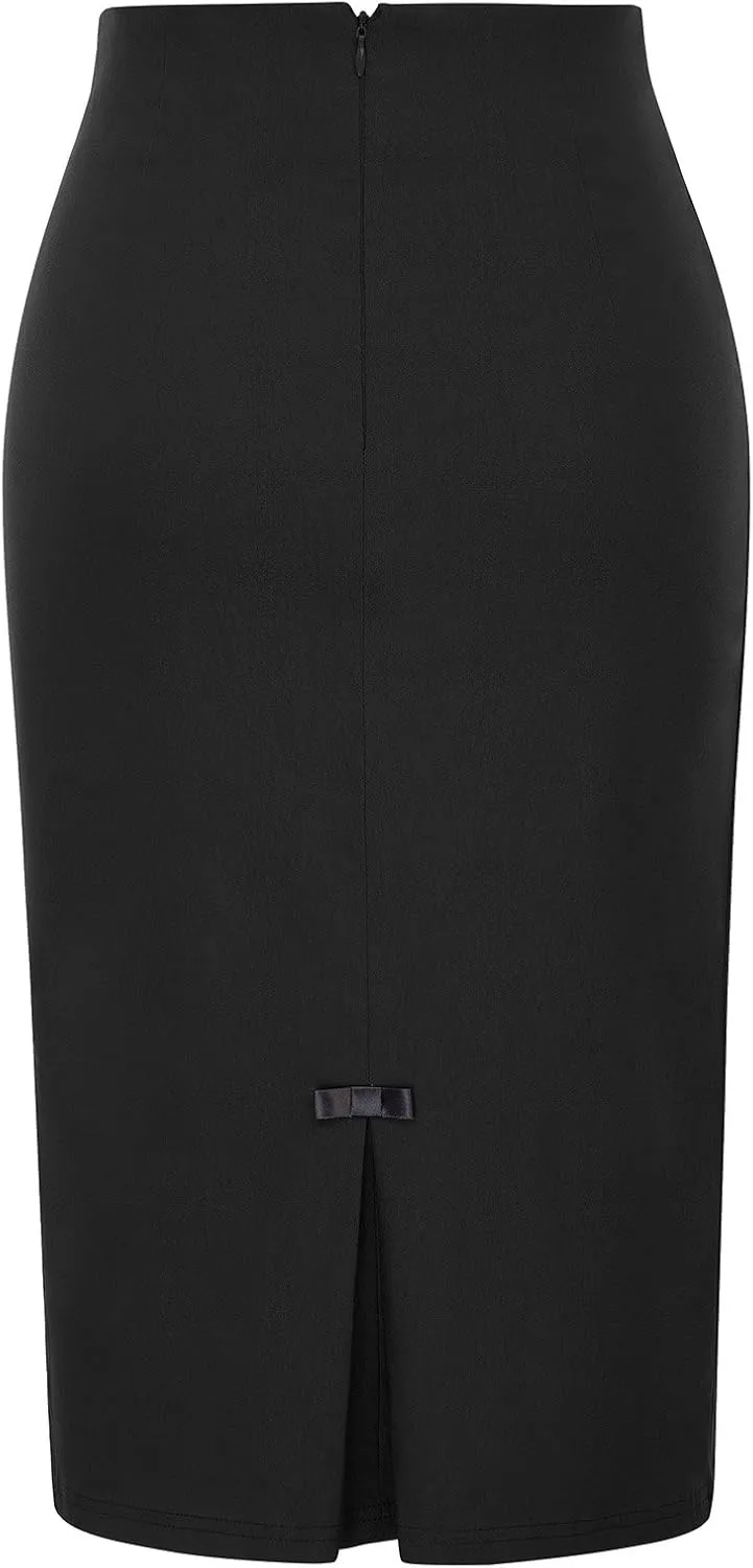 Belle Poque Women Midi High Waist Office Stretchy Pencil Skirt with Bow-Knot BP587