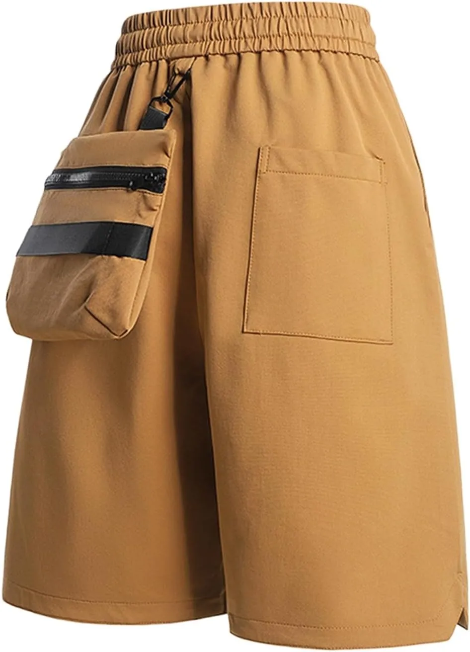 Bermuda Shorts for Men Mid Rise Drawstring Elastic Waisted Detachable Bag Shorts Causal Summer Beach Slim Fit Short Pants