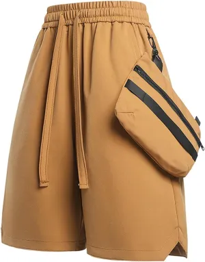 Bermuda Shorts for Men Mid Rise Drawstring Elastic Waisted Detachable Bag Shorts Causal Summer Beach Slim Fit Short Pants