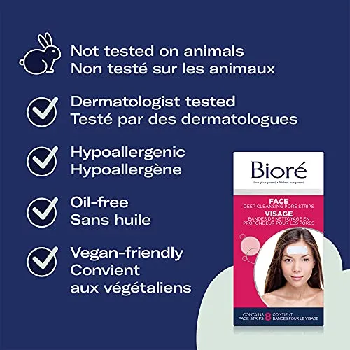 Bioré Deep Cleansing Pore Strips for Instant Facial Pore Unclogging and Blackhead Removal (8 Count)