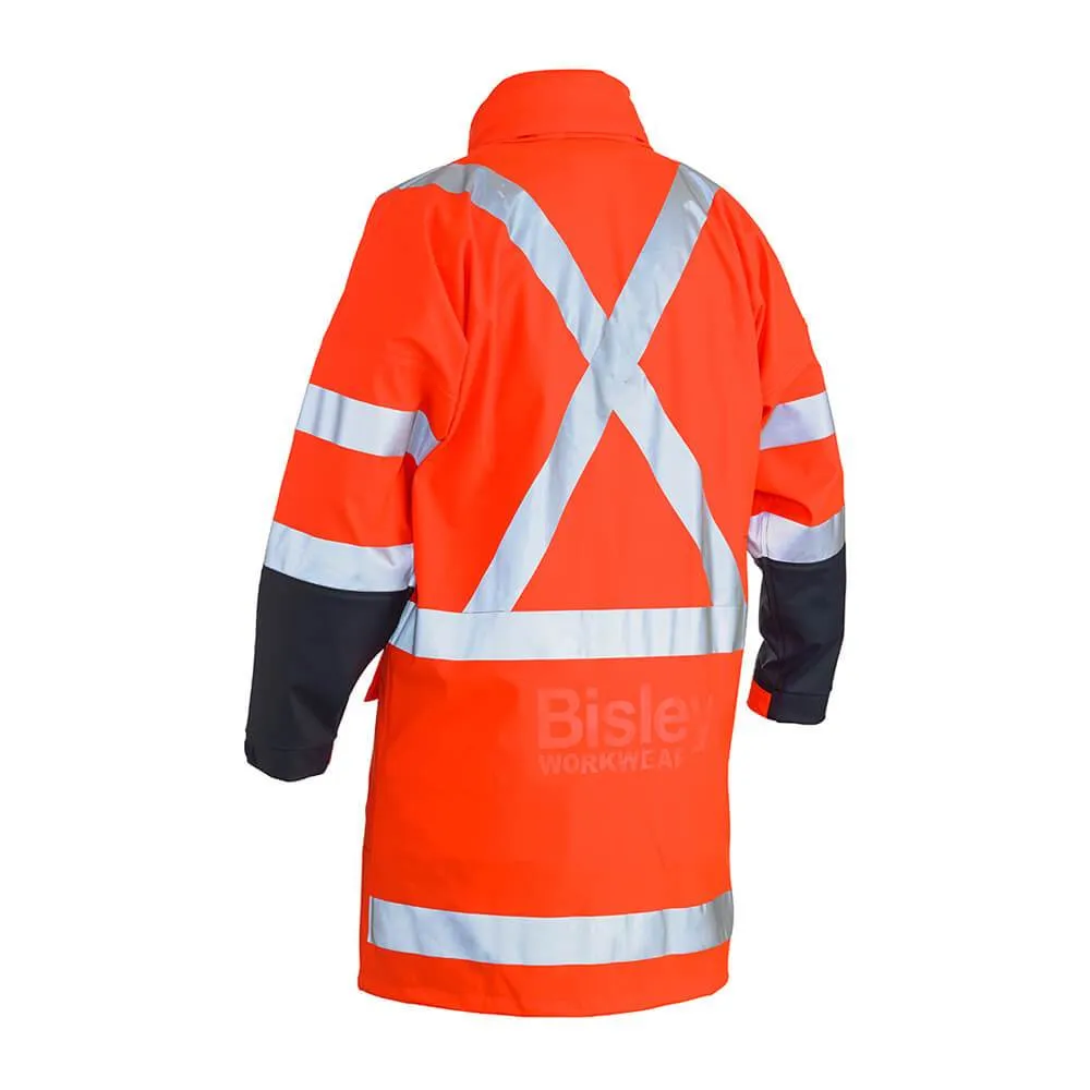 Bisley BJ6955XT 3M X Taped Two Tone Hi-Vis Stretch PU Rain Coat Orange