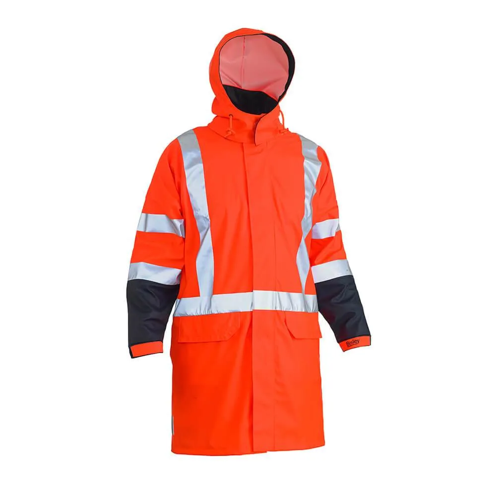 Bisley BJ6955XT 3M X Taped Two Tone Hi-Vis Stretch PU Rain Coat Orange