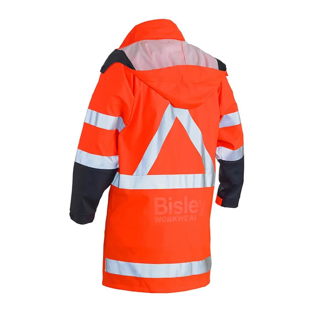 Bisley BJ6955XT 3M X Taped Two Tone Hi-Vis Stretch PU Rain Coat Orange