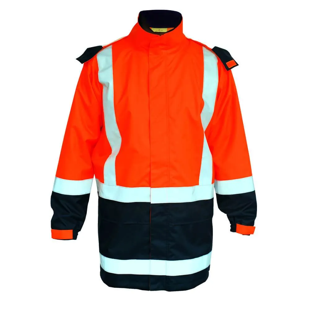 Bisley BJ6966T Hi-Vis Taped Rain Jacket Orange/Navy