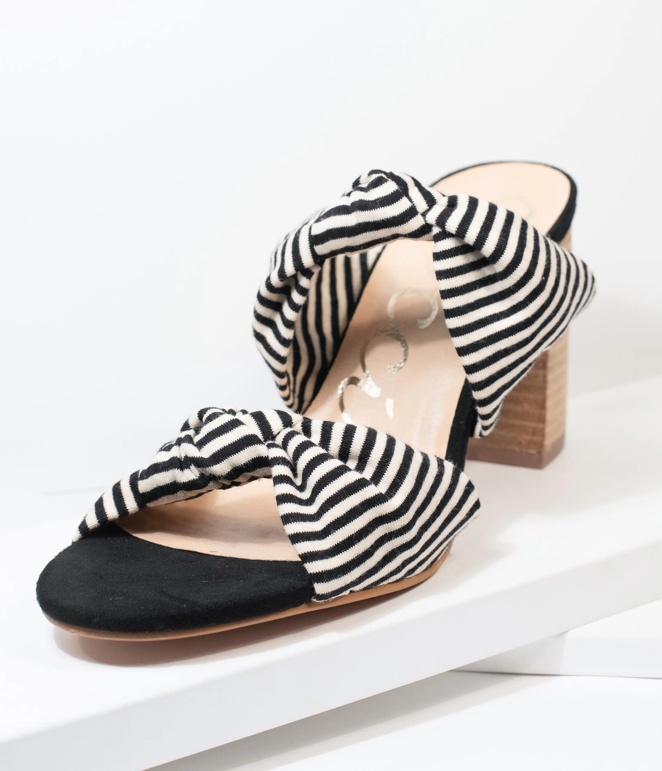 Black & White Stripe Block Heel Sandal