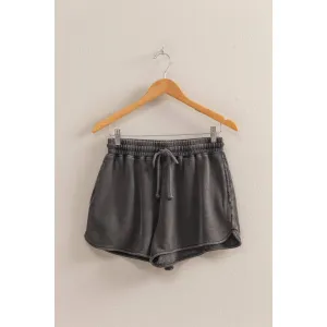 Black Drawstring Waist Dolphin Shorts