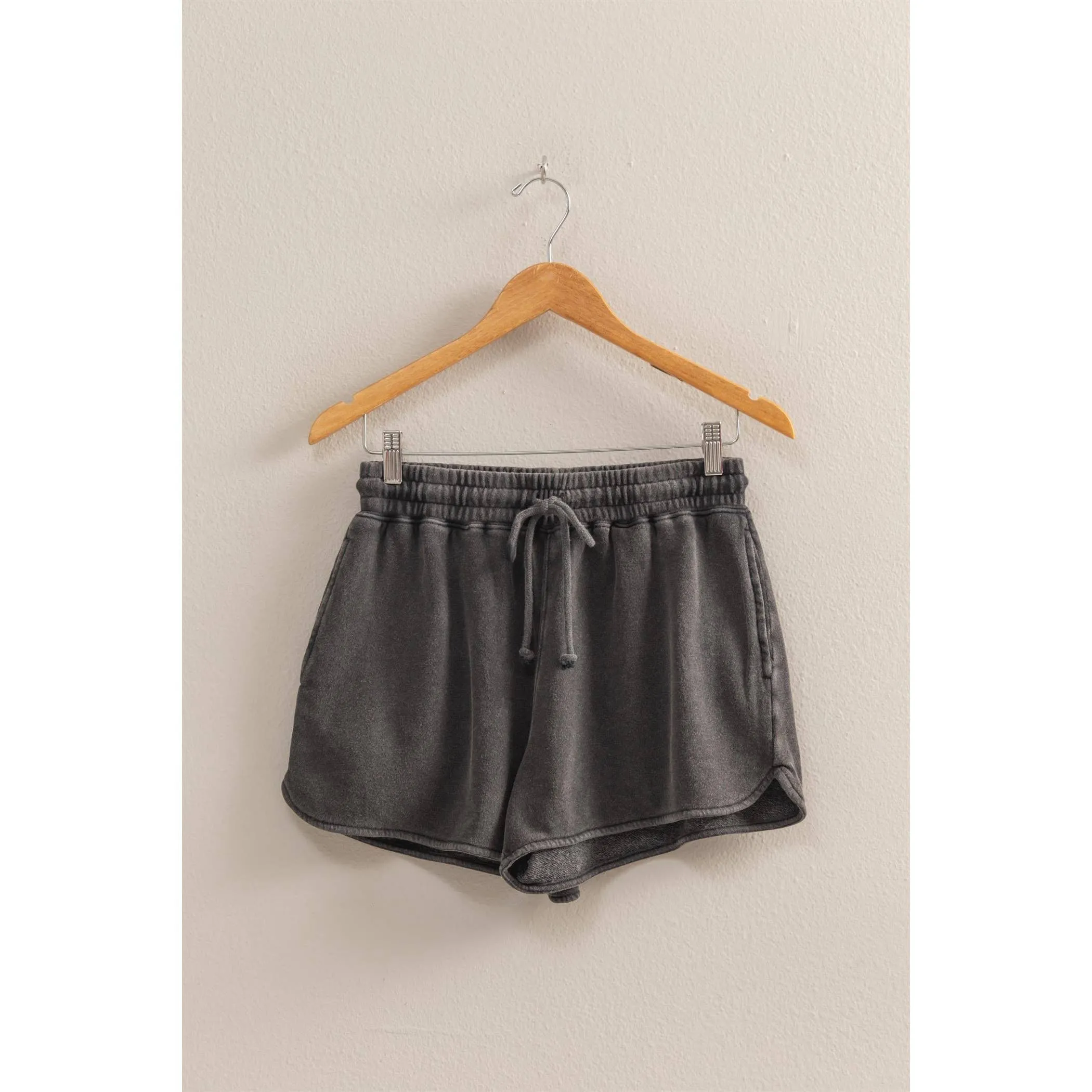Black Drawstring Waist Dolphin Shorts