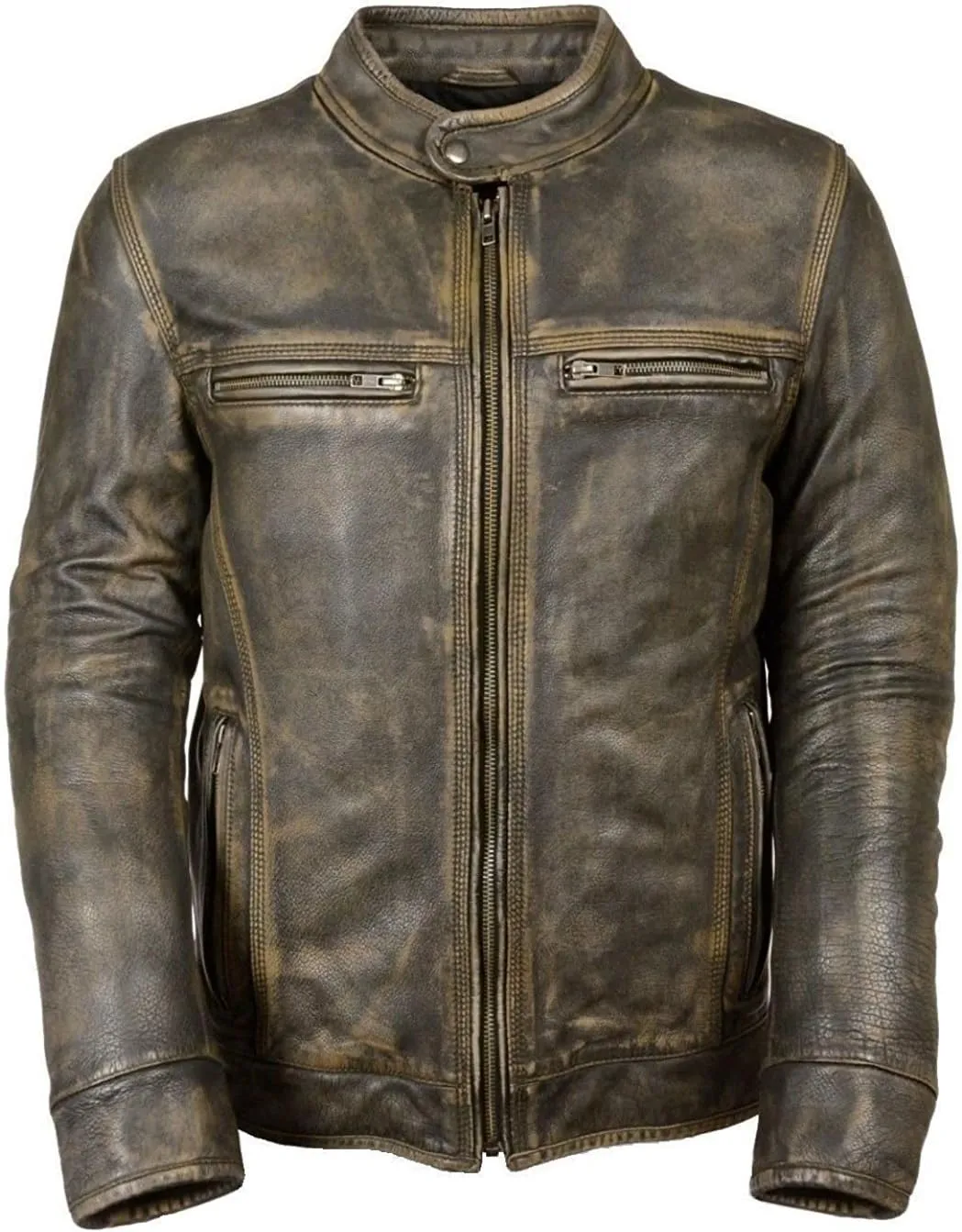 Black Leather Jacket Men - Black Real Lambskin Mens Motorcycle Jacket