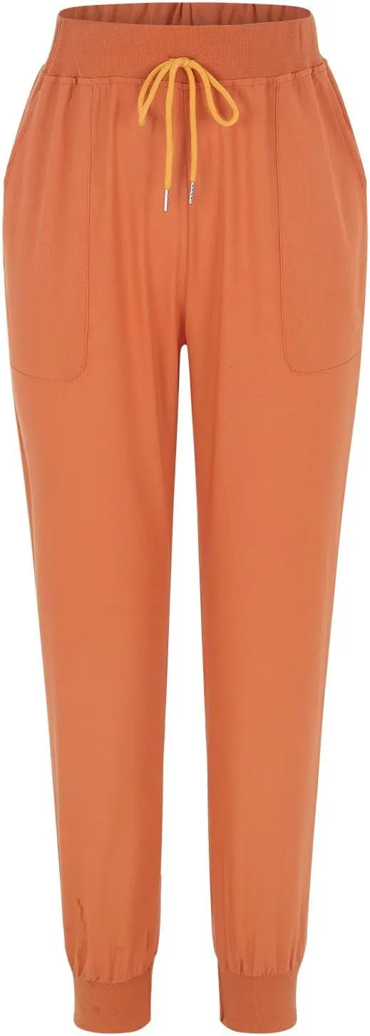 Black Linen Pants Women Tapered Summer Drawstring Elastic Waist High Waisted Lounge Sweatpants Casual Beach Trousers