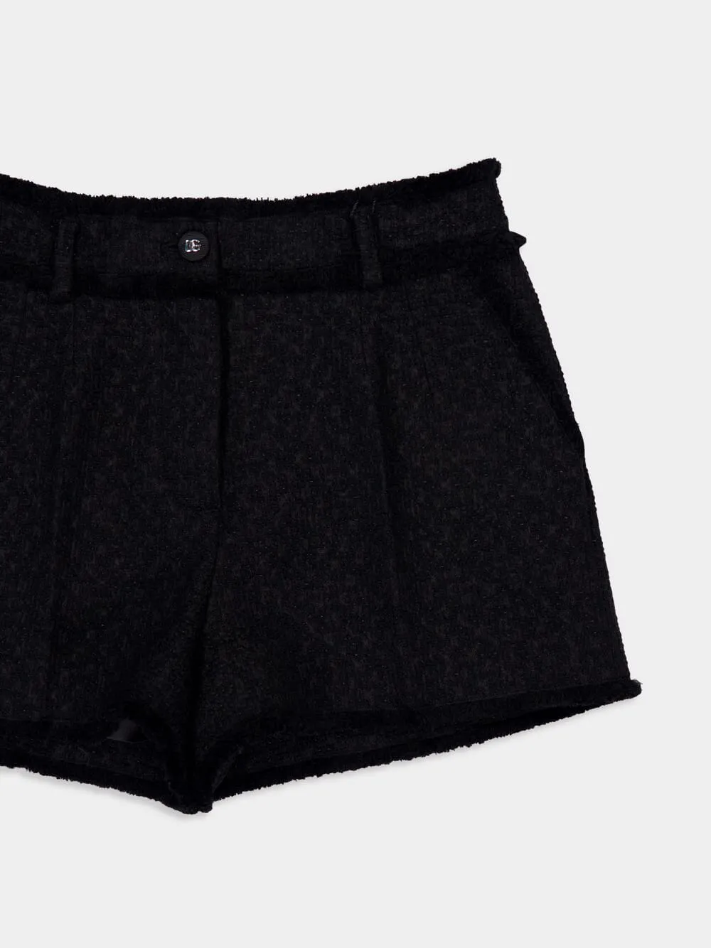 Black Raschel Tweed Shorts