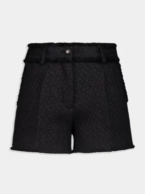 Black Raschel Tweed Shorts
