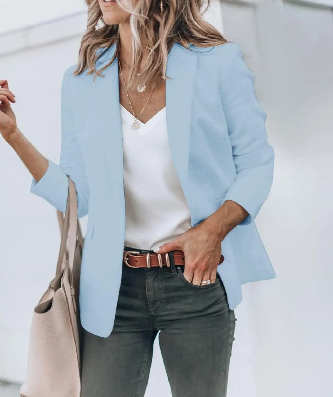 Blazers for Women Business Casual Blazers Open Front Long Sleeve Work Office Suit Jackets Fall Outerwear with Pockets