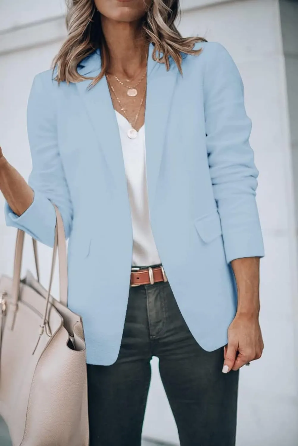 Blazers for Women Business Casual Blazers Open Front Long Sleeve Work Office Suit Jackets Fall Outerwear with Pockets