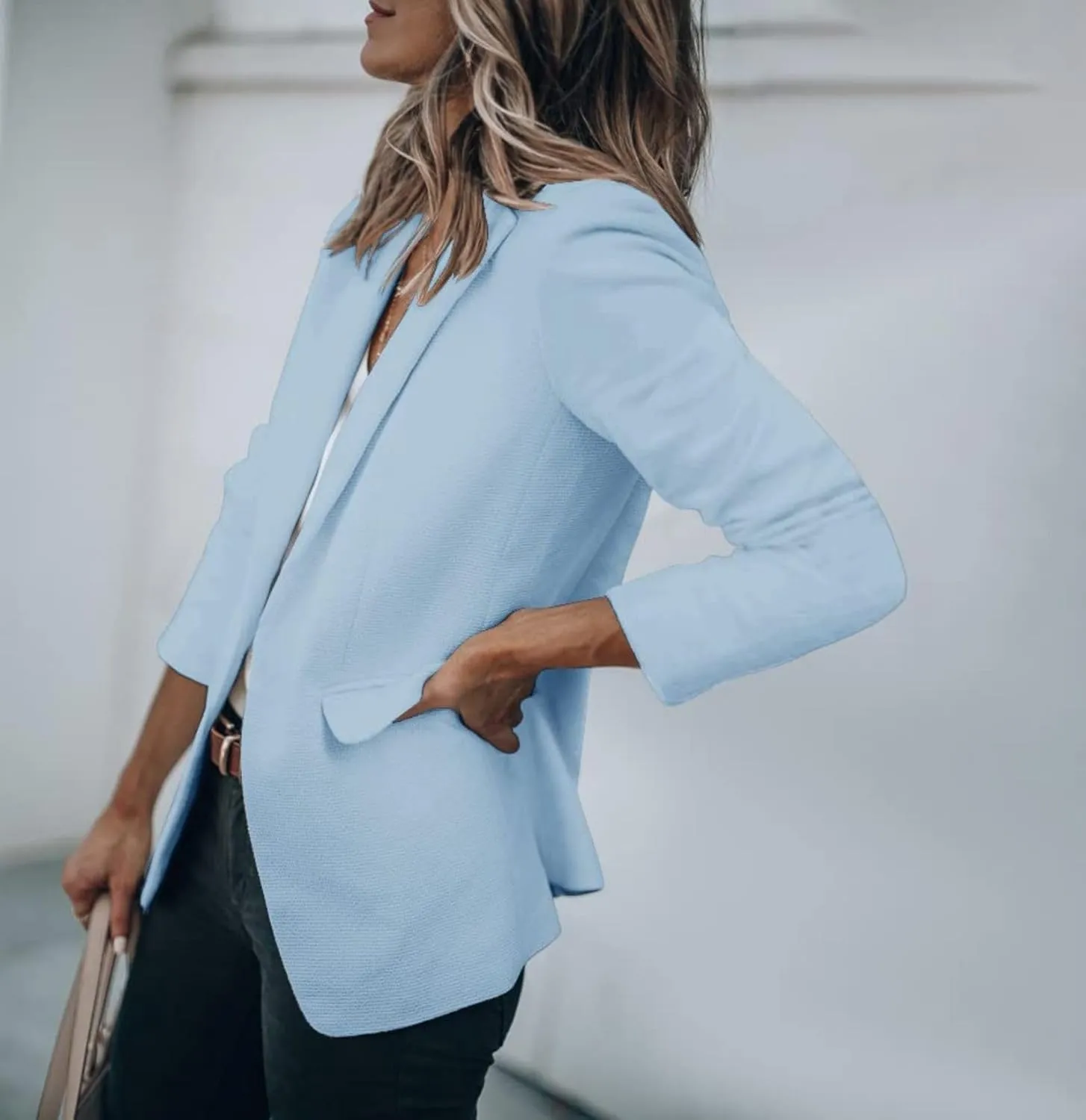 Blazers for Women Business Casual Blazers Open Front Long Sleeve Work Office Suit Jackets Fall Outerwear with Pockets