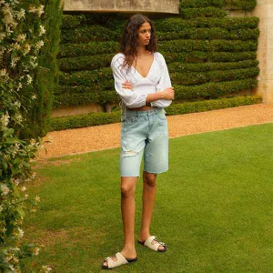 Bleach Ripped Denim Bermuda Shorts