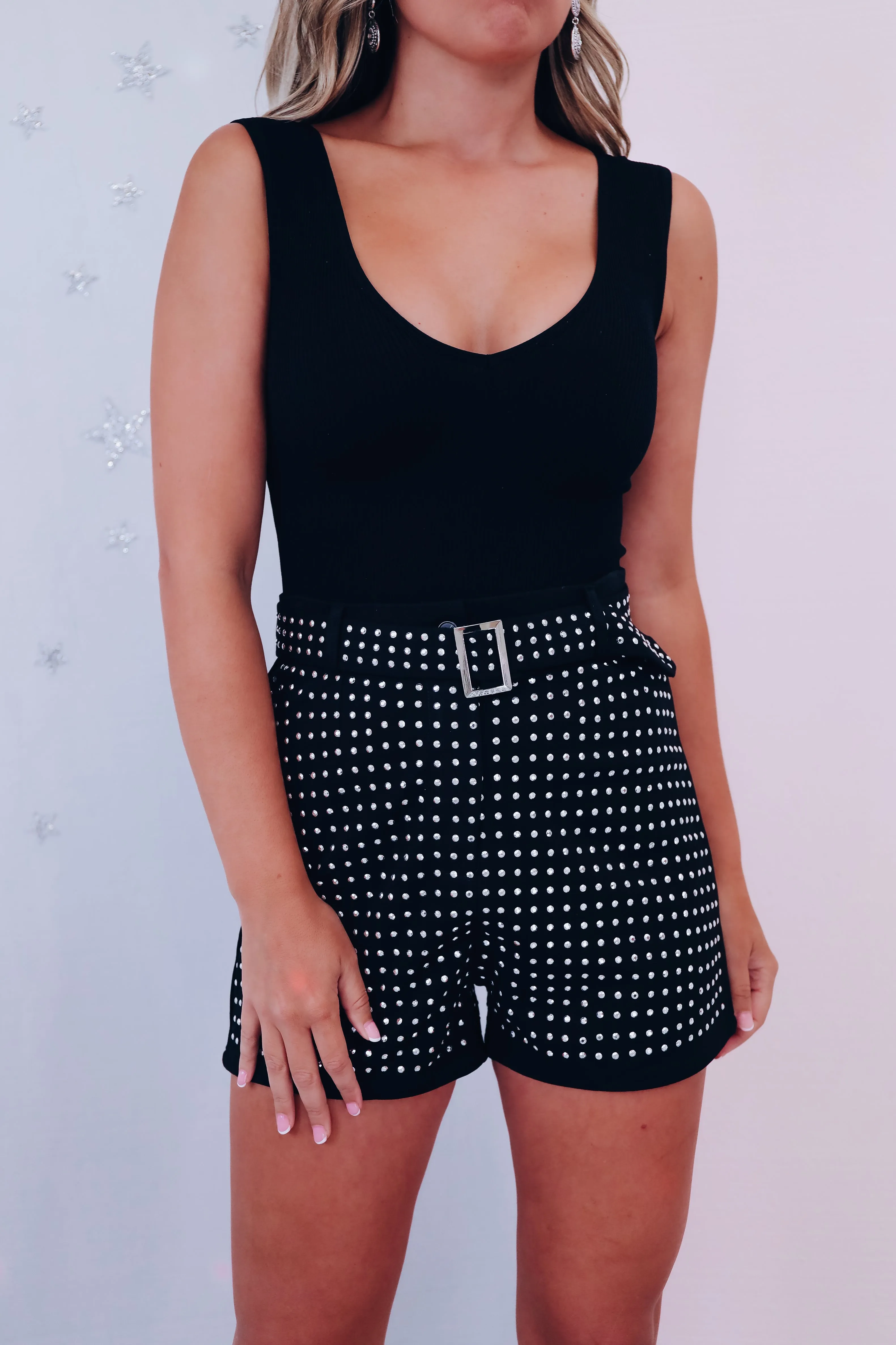 Boldly Stated Stud Embellished Shorts - Black