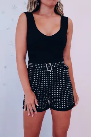 Boldly Stated Stud Embellished Shorts - Black