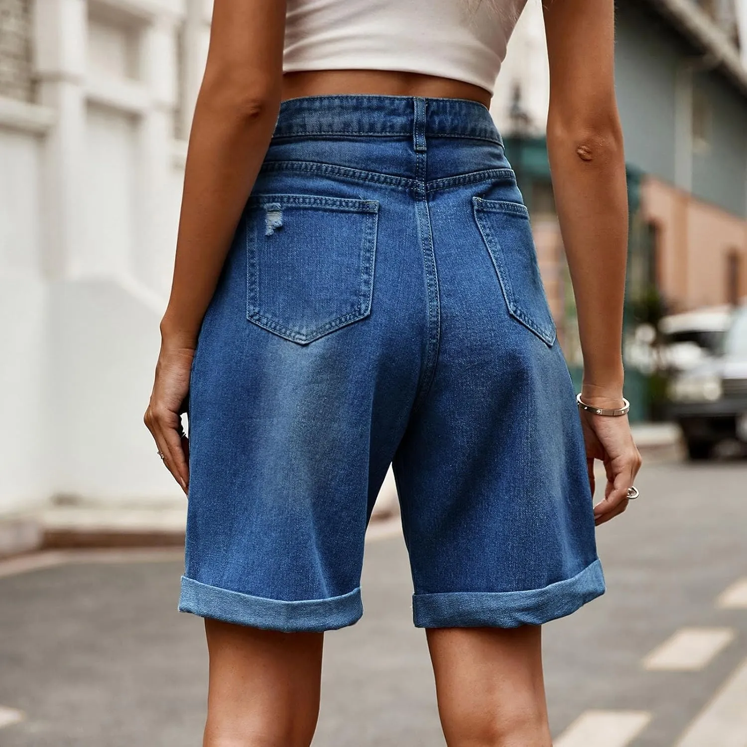 Borniu Women Stretchy Jean Shorts High Waisted Denim Short for Women Chino Y2K Shorts Women's Summer Jorts Jeans