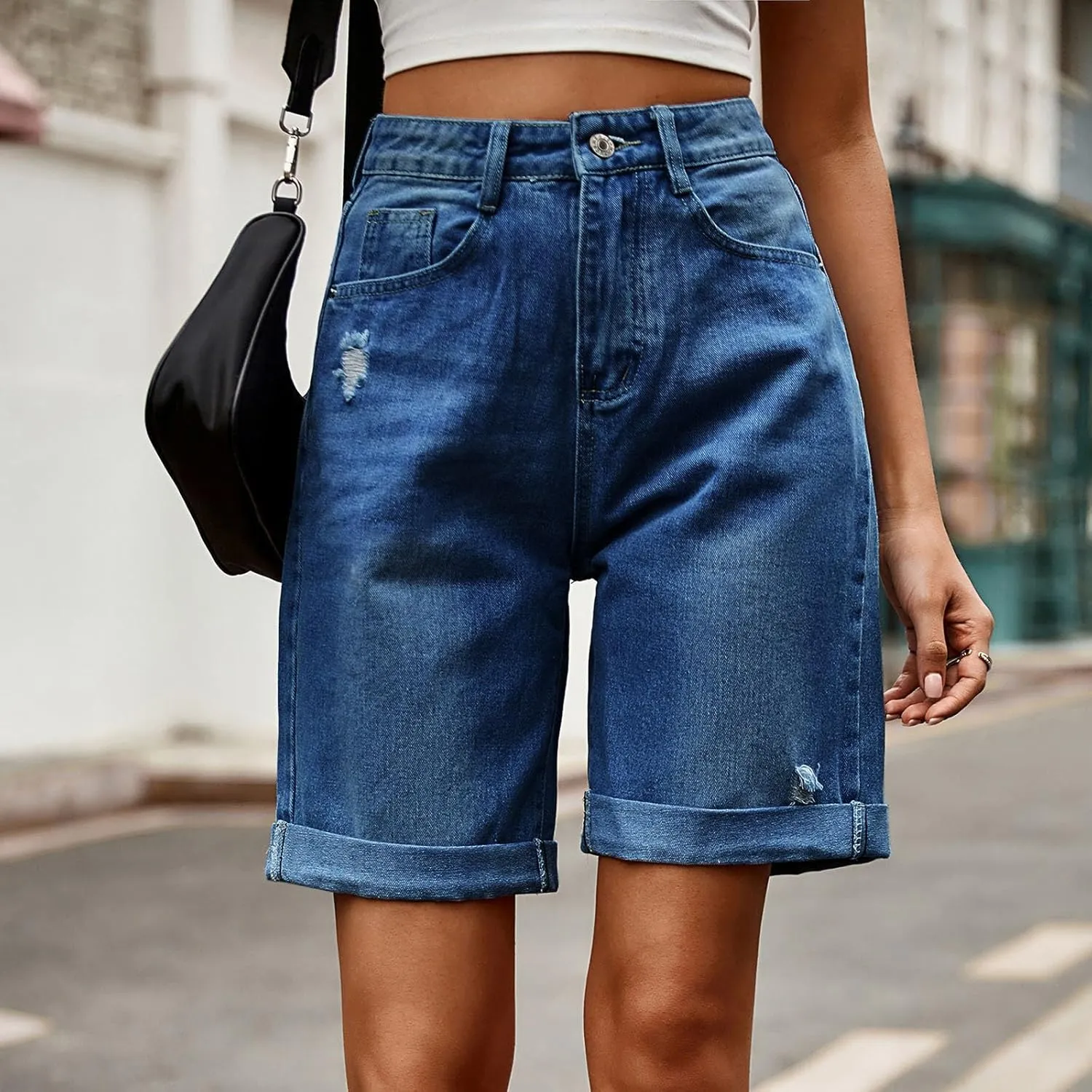 Borniu Women Stretchy Jean Shorts High Waisted Denim Short for Women Chino Y2K Shorts Women's Summer Jorts Jeans