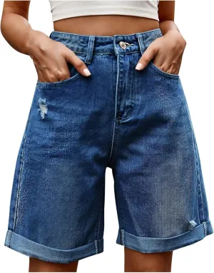 Borniu Women Stretchy Jean Shorts High Waisted Denim Short for Women Chino Y2K Shorts Women's Summer Jorts Jeans