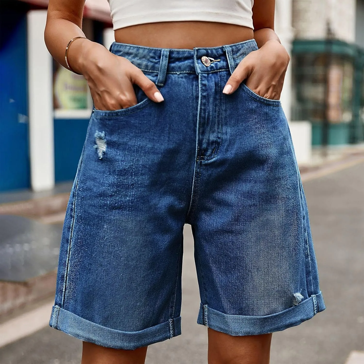 Borniu Women Stretchy Jean Shorts High Waisted Denim Short for Women Chino Y2K Shorts Women's Summer Jorts Jeans