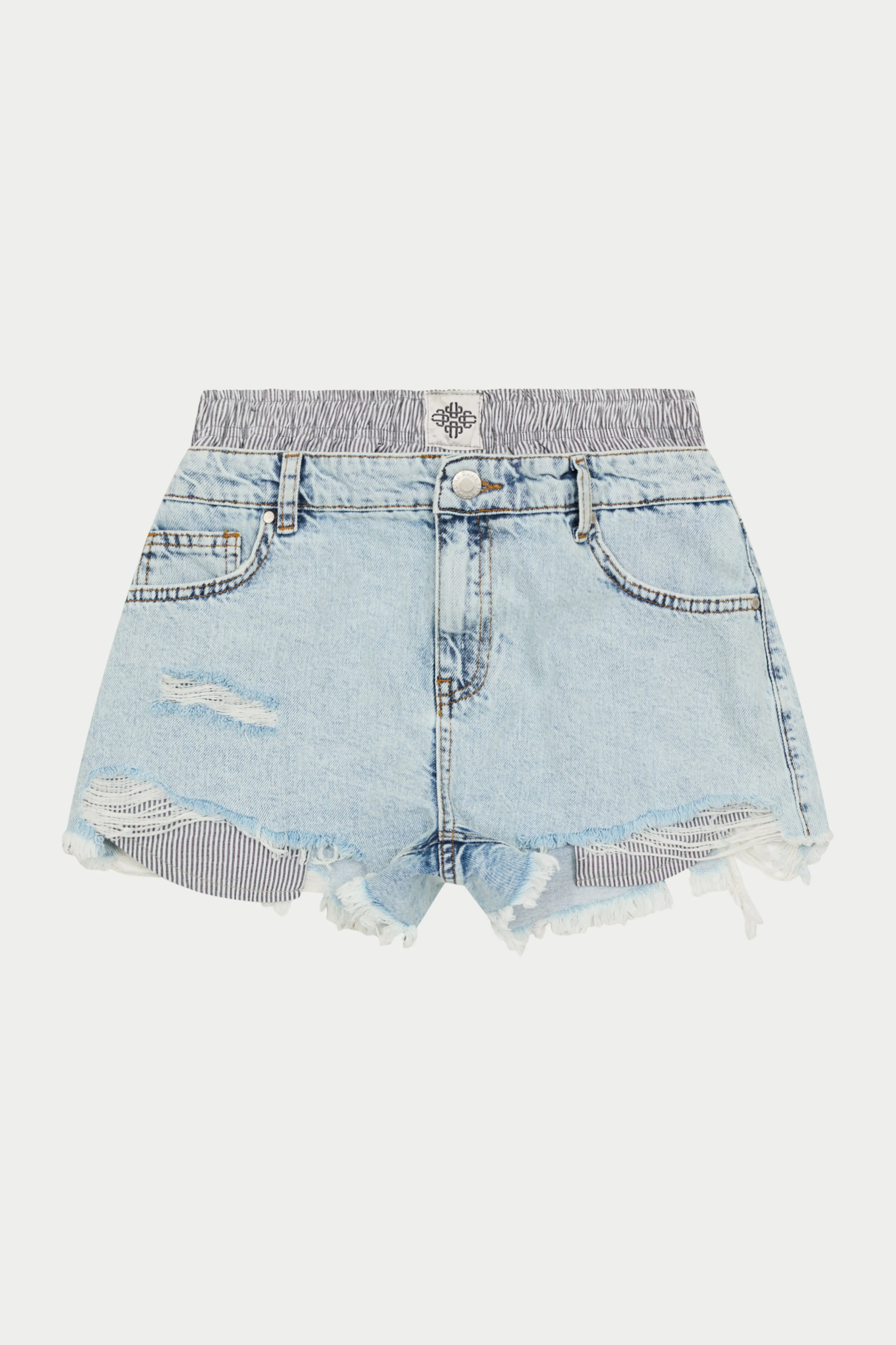 BOXER WAISTBAND DENIM SHORTS - LIGHT BLUE WASH