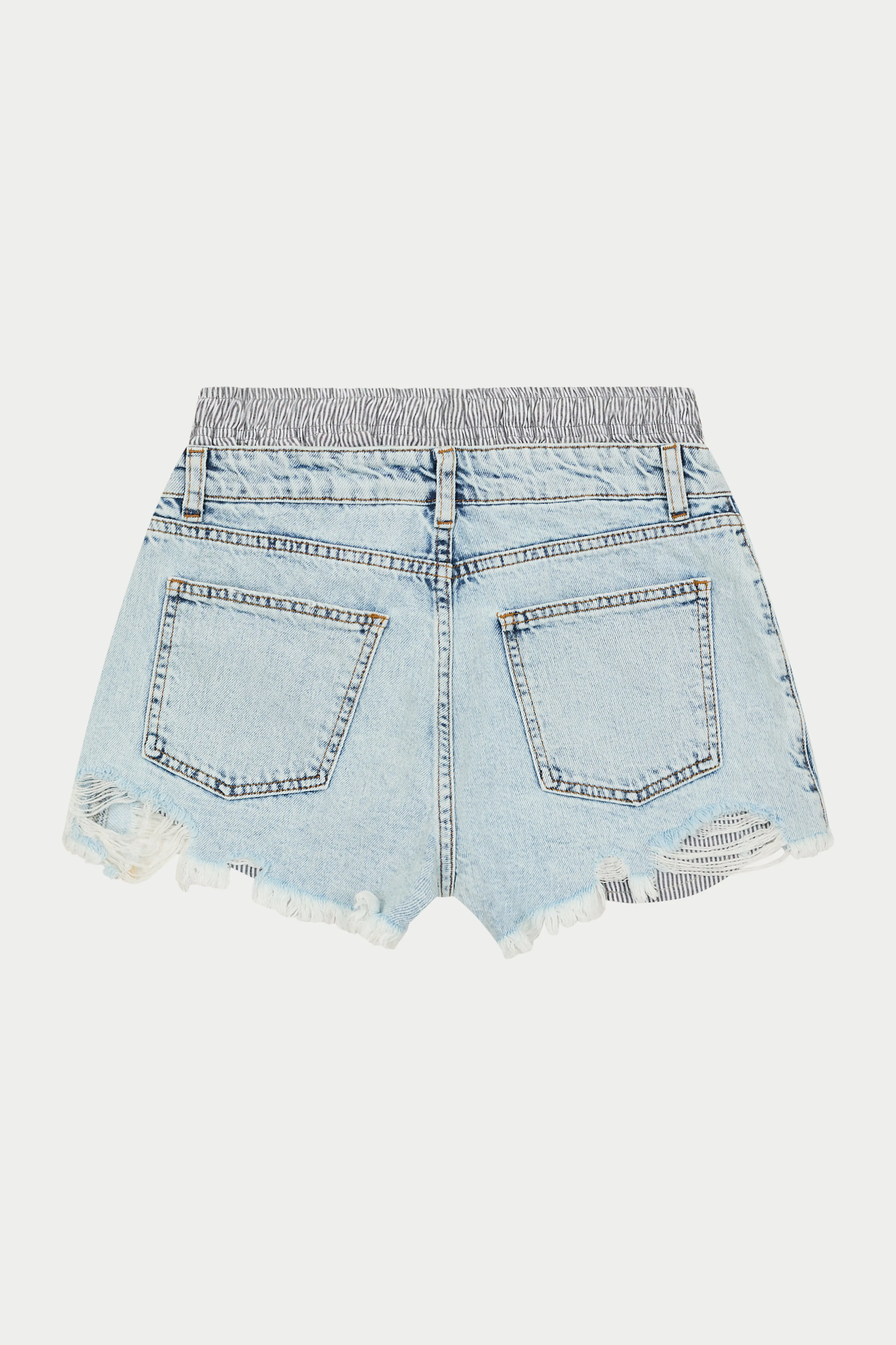 BOXER WAISTBAND DENIM SHORTS - LIGHT BLUE WASH