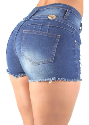 Butt Lift Destroyed Ripped Mid Waist Booty Shorts (MK115-SH)