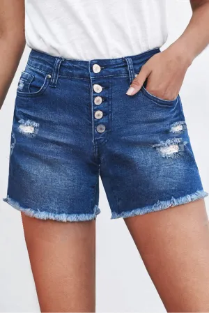 Buttoned and Frayed Denim Shorts